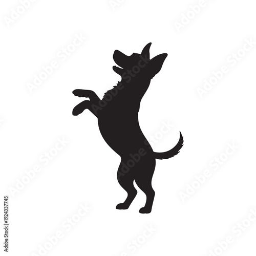 Dog Standing on Hind Legs Silhouette – Playful Pet Black and White Vector Illustration