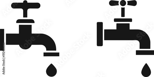 Two leaking faucets with different handles on white background