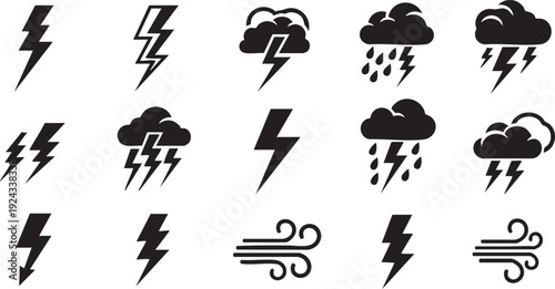 Black and white weather including lightning bolts and storm clouds weather storm lightning bolt