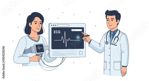 Female dermatologist analyzing skin condition on digital tablet with medical report on screen.