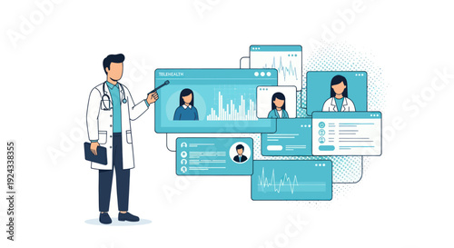 Female dermatologist analyzing skin condition on digital tablet with medical report on screen.