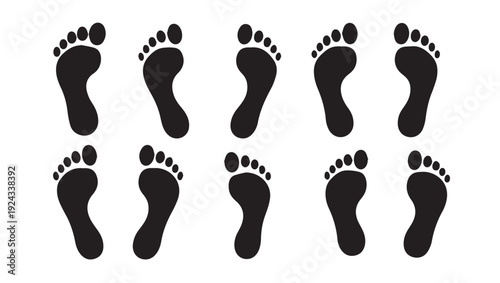 Footprints Pattern Multiple Black Footprints Arranged in Rows Isolated on White Background