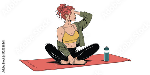 Woman Relaxing on Yoga Mat with Water Bottle relaxation