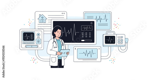 Female dermatologist analyzing skin condition on digital tablet with medical report on screen.