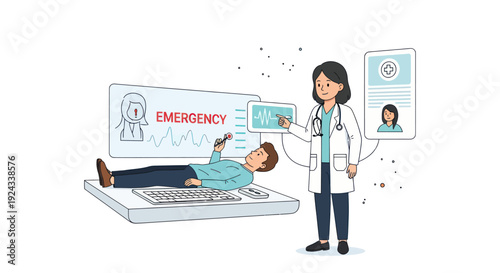 Female dermatologist analyzing skin condition on digital tablet with medical report on screen.