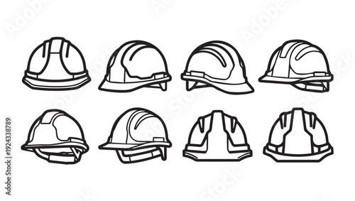 Hard Hats Collection Set Safety Headwear Construction Protection Gear Icons