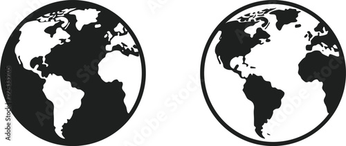 Black and white illustrations of the earth from different perspectives