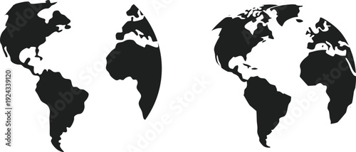 Black silhouettes of the world continents on white background