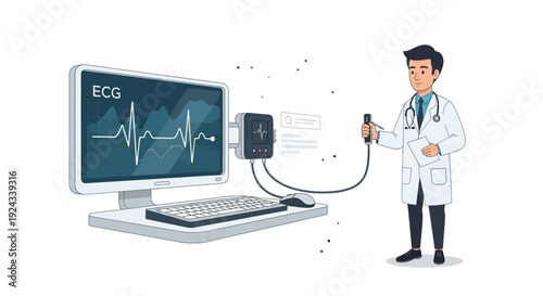 Female dermatologist analyzing skin condition on digital tablet with medical report on screen.