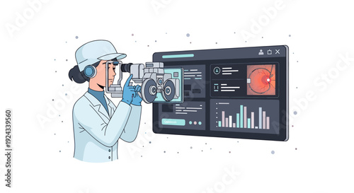 Female dermatologist analyzing skin condition on digital tablet with medical report on screen.