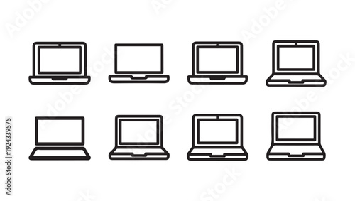 Multiple Laptop Icons Arranged in Rows Simple Outline Design Technology Concept