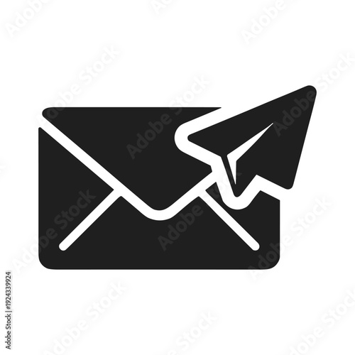 Email sending, communication, digital message, contact, solid black icon set vector illustration