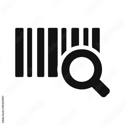 Barcode search icon for retail, e-commerce, and inventory management - Solid black icon set vector illustration