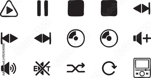 Black media player control on white background control black and white pause stop