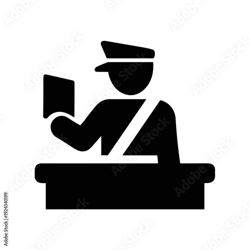 Airport check in counter agent icon solid black icon vector illustration