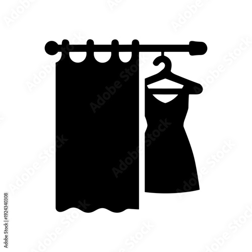 Fitting room curtain dress boutique icon solid black icon vector illustration