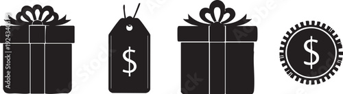 Black of gifts and money symbols white background presents dollar sign