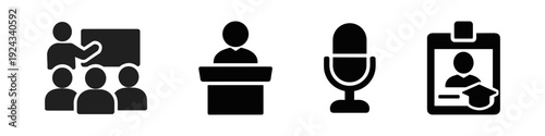Conference, Presentation, Speaker, Education Icon. Solid Black Icon Set Vector Illustration