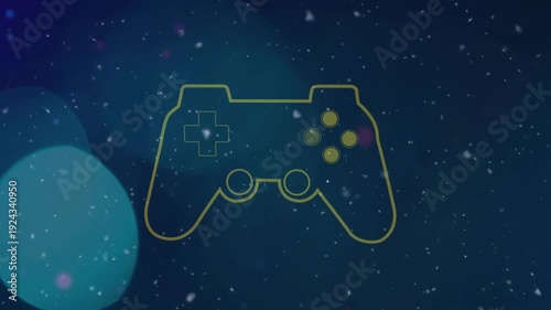 Game controller outline against starry night sky in animated scene