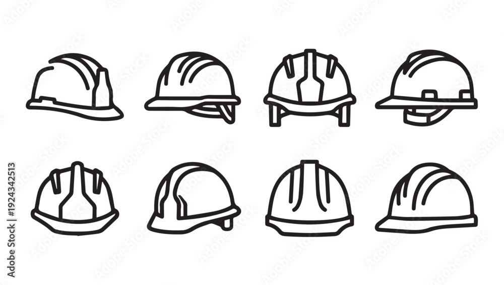 Fototapeta premium Set of Hard Hats for Construction Workers Safety Helmets Industrial Protection Vector Icons