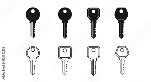 Four key outlines and four solid keys show variations.
