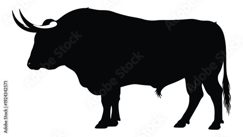 Silhouette of a powerful bull depicted in a striking black profile view