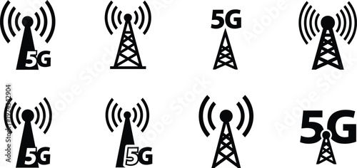 5g icon set for mobile network and communication symbols
