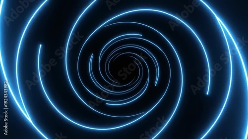Abstract Blue Neon Swirl Tunnel Motion Background.