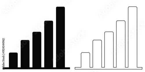 Signal strength bar graph icon set for connection or data volume
