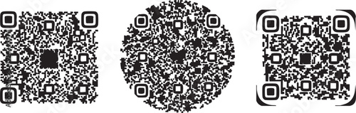 Three Q R codes in different shapes on white background qr code black and white square circle