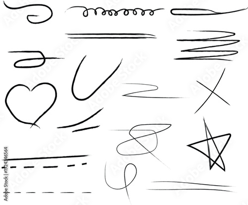 Collection of hand drawn lines and shapes