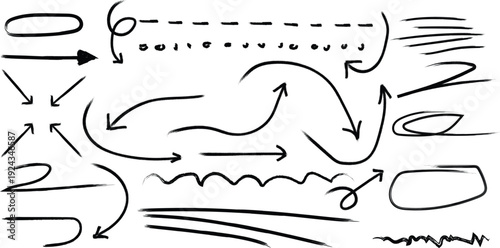 Collection of hand drawn arrows and abstract shapes