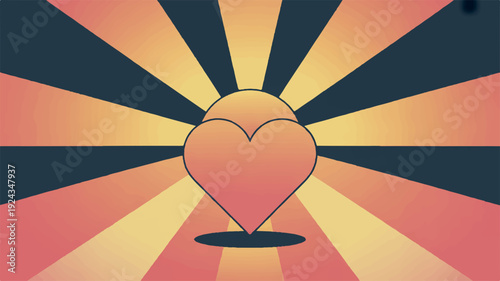 Vibrant heart symbol radiates warmth on colorful sunburst background