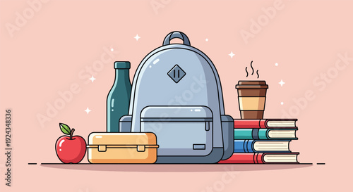 Back to School Essentials Backpack Books and Lunch.