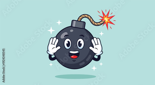 Cute Bomb Cartoon Character with Surprised Expression.