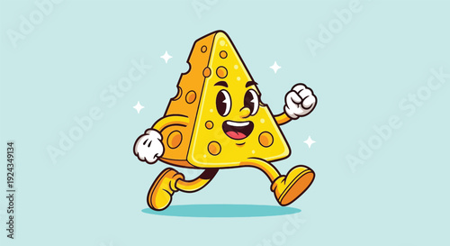 Happy Cheese Slice Cartoon Character Running.