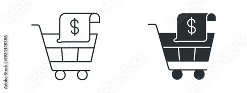Shopping Cart with Receipt Icon. Online Shopping and E-commerce Purchase Symbol. Digital Checkout and Order Concept, Vector Illustration.