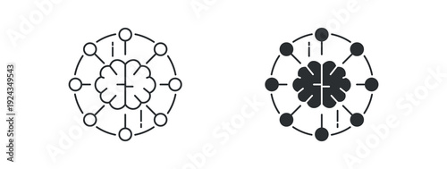 Idea Network icon set, brain with connecting nodes symbolizing a network of thoughts, brainstorming, or idea sharing , vector illustration .