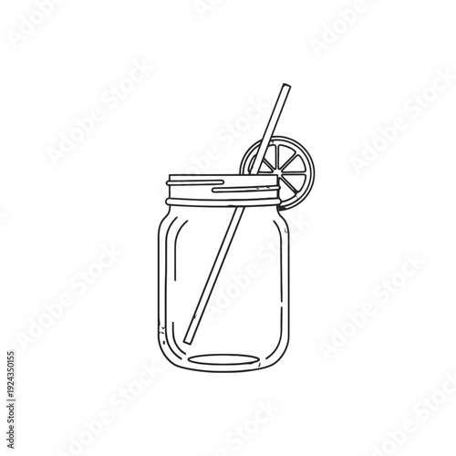 Hand-drawn mason jar drink with straw and lemon slice illustration.