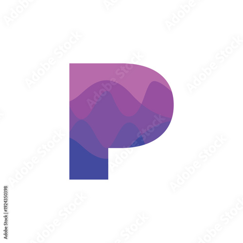 Stylized Letter P Logo Design with Wave Pattern inside for Startup, Technology, Vector Illustration.