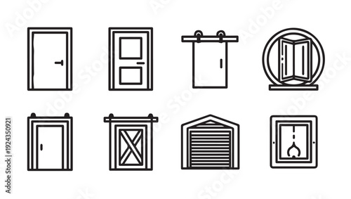 Various Door Types Icons Set Entrance and Exit Solutions