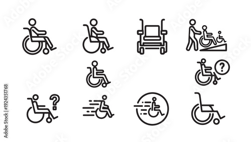 Wheelchair User Icons Set Mobility Assistance Disability Symbols Accessible Transport