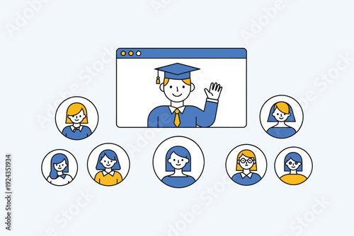 Virtual graduation ceremony with a student waving and classmates attending online