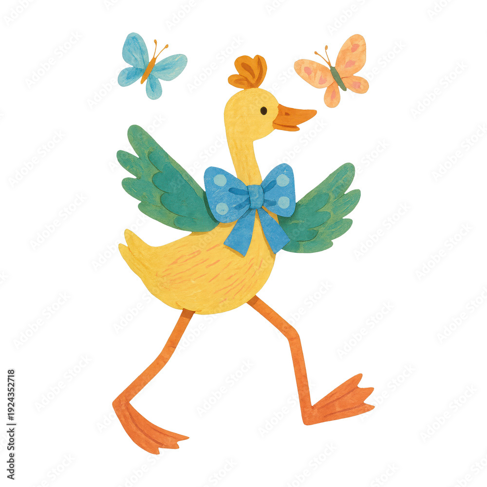 Naklejka premium PNG Whimsical duck with butterflies