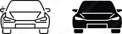 Car front view icons illustration, automobile silhouette artwork, vehicle outline design, transportation symbol sketch, automotive graphic reference, diverse car model comparison