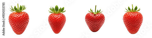 Fotografia Set and collection of fresh ripe red strawberries with green leaves shown from v