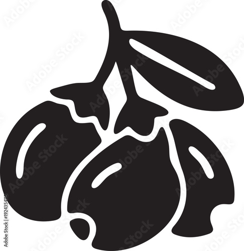 Minimalist Black Silhouette of Three Dark Berries with Highlighted Stripes