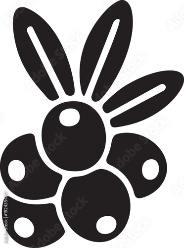 Abstract Black Graphic of a Cluster of Berries with Stylized Leaves