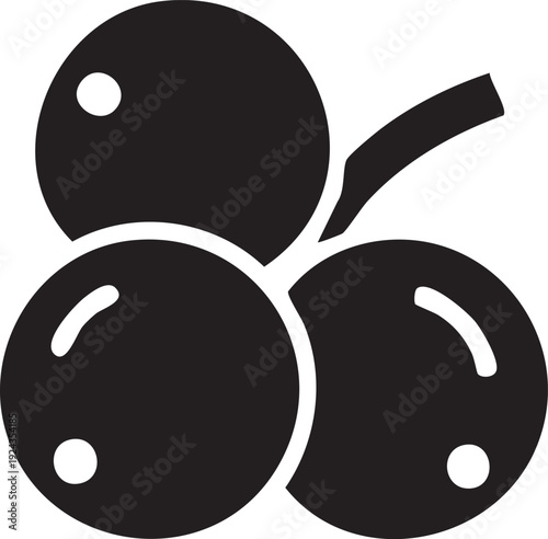Black Silhouette of Three Round Berries with Stem and Light Accents