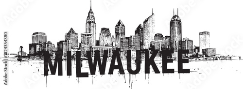 Milwaukee city vector skyline with hand drawn buildings, wisconsin, united states of america
